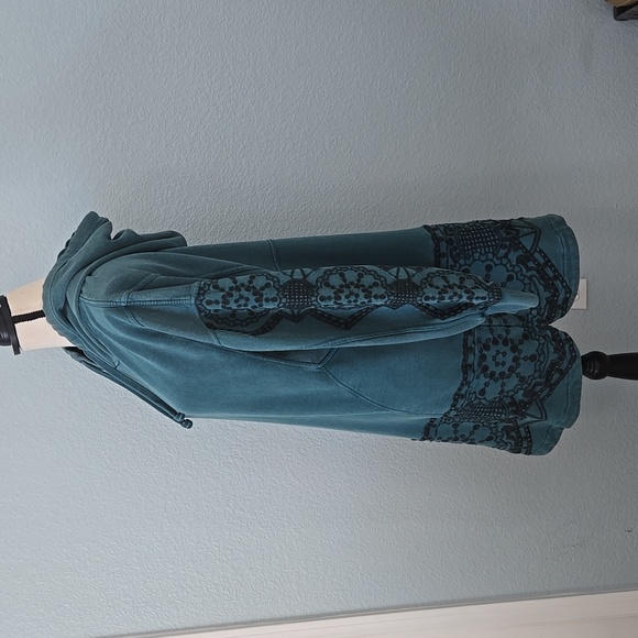 Daily Practice Anthropologie Blaine Embroidered Hoodie Mini Dress Green MEDIUM - Picture 6 of 14